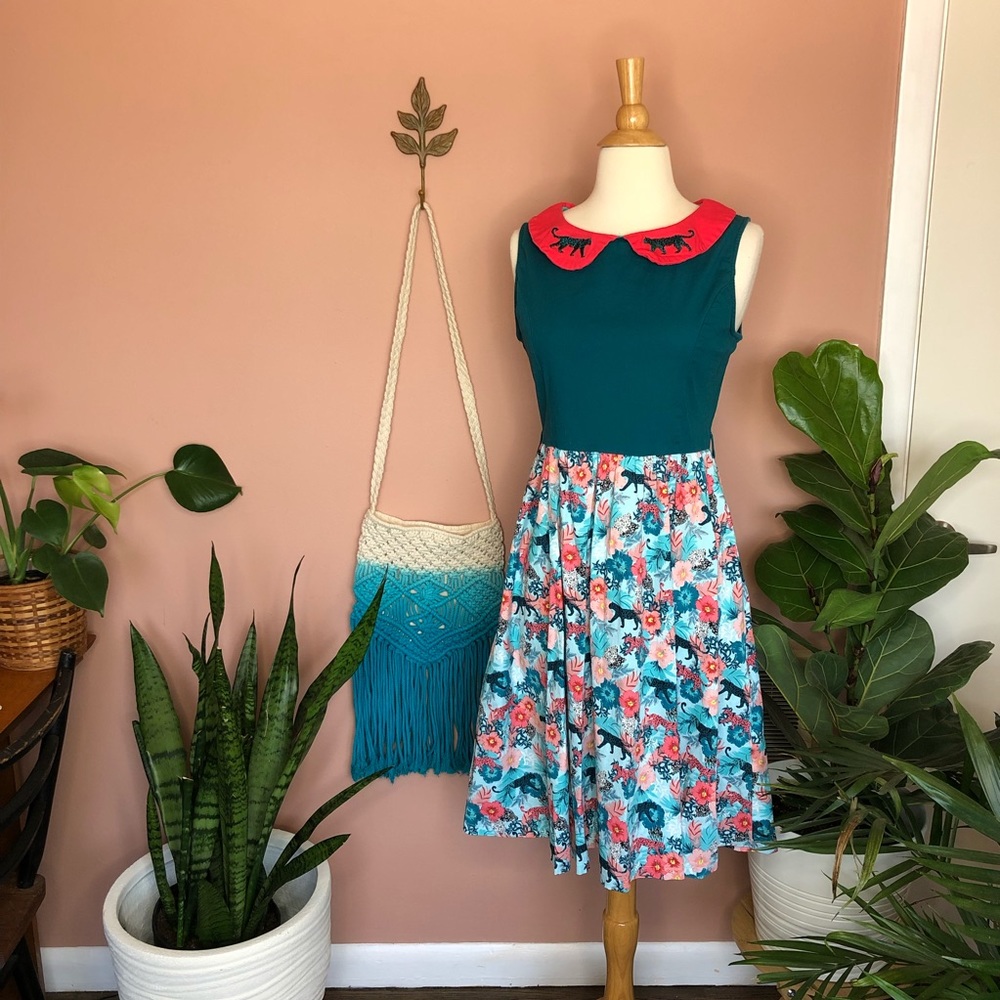 ModCloth Lindy Bop tropical leopard dress